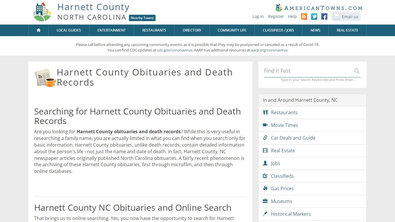 Obituaries Harnett County NC - Harnett County Death Records